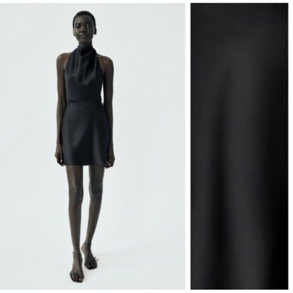 NWT. Zara Black Satin Effect Short Dress. Size S - Picture 2 of 13
